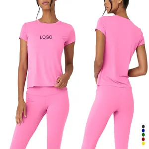 Lady Fitness T Shirt Quick Dry Mujeres Tight Tops Deportes Entrenamiento Gimnasio Ropa Jogging Wear