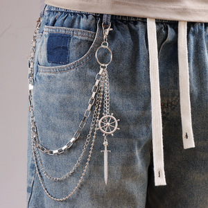 yueli Multi Layered <b>Ship</b> <b>Wheel</b> Sword Pendant Pants Chain Zinc Alloy Casual Hip Hop Style Waist Chain - Product Image 1