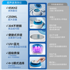 Limpiador ultrasónico para retenedores de ortodoncia con esterilización UV, dispositivo portátil de cuidado de dentaduras postizas de acero inoxidable de 250 ml - Product Image 2