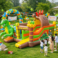 Château gonflable commercial à thème dinosaure en PVC avec toboggan, taille personnalisable, facile à installer, idéal pour la location