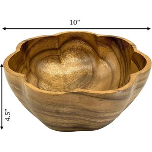 WRIGHTMART Tazón de servir de madera redondo festoneado, tallado a mano en madera de acacia, para comida, ensalada, fruta, palomitas, plato para fiestas - Product Image 5