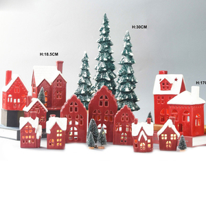 Red Color Ceramic <strong>Christmas</strong> <strong>House</strong> With Led Lighted Ceramic <strong>Christmas</strong> <strong>Village</strong> <strong>Houses</strong> - Product Image 1