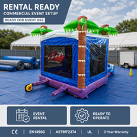 Château gonflable à double toboggan avec piscine à jets d'eau, thème palmier tropical, écologique, capacité 600 kg, location pour fêtes d'enfants