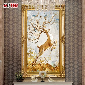 Pittura a olio animale dipinta a mano cervi da salto pittura decorativa pavone arte pittura - Product Image 4