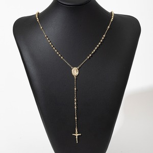 Ingrosso religioso lungo <span class=keywords><strong>preghiera</strong></span> 4mm di rame 18k placcato oro vergine maria ciondolo croce catolico rosario collana per le donne - Product Image 3
