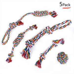 Cuerda de algodón de tenis ecológica, juguetes para perros para masticar, alivio de la ansiedad y ejercicio, nudo colorido para mascotas, paquete de 5 y 6 Juguetes - Product Image 3