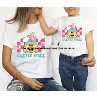 Stiker Transfer Panas DTF Motif Bunga Telur Kelinci Paskah Leopard Coquette Anak-anak, Dapat Dicuci, Siap Dipres untuk Hoodie