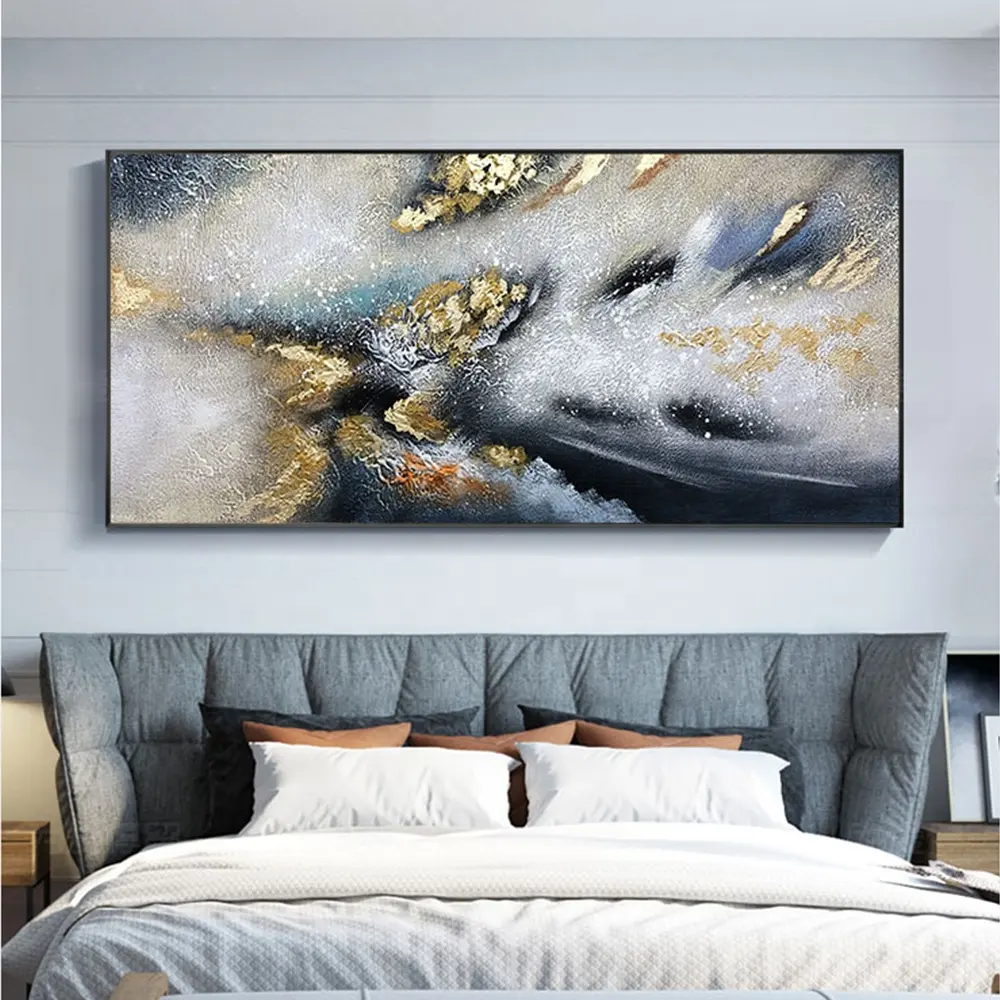 100% dipinto a mano moderno Wall Art pittura a olio dorata su tela fatta a mano astratta lamina d'oro arte