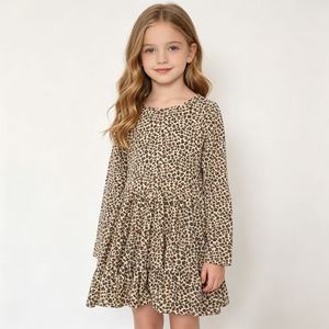 <span class=keywords><strong>Vestito</strong></span> in Cotone per Bambine con Stampa Leopardata, Maniche Lunghe, Stile Principessa a Linea A - Product Image 5