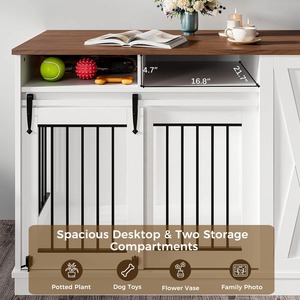 Luxuriöse Moderne Farmhaus-Holzhundehütte mit Schiebetür im Scheunenstil, Große Innenhundehütte mit Futterstation und Aufbewahrungsschubladen - Product Image 2