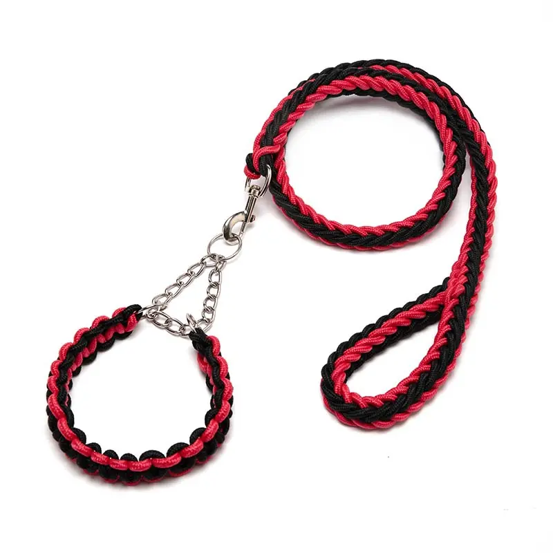 Heavy Duty Nylon Braided Rope Strong 4 FT Dog Leash and Dog Training Collar circular pet leash for Small Medium Large Dogs