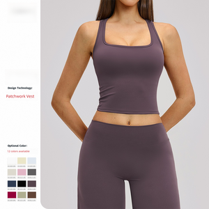 Débardeur de <span class=keywords><strong>sport</strong></span> pour <span class=keywords><strong>femme</strong></span> en Spandex/Nylon brossé, anti-transpiration, séchage rapide, coupe ajustée, pour yoga, course à pied, gym et fitness - Product Image 2