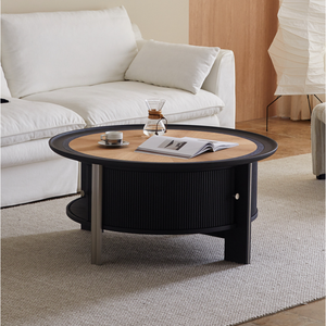 Italian-designed Modern Round Coffee <strong>Table</strong> <strong>with</strong> Multifunction Internal <strong>Storage</strong> <strong>Crafted</strong> Premium Red Oak Durable Home Furniture - Product Image 2