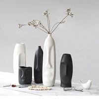 Vase à Fleurs en Céramique et Porcelaine Style Nordique Moderne, Tête Humaine Noir et Blanc, pour Table de Salon et Décoration d'Intérieur