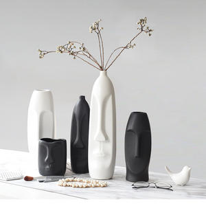 Stile nordico moderno nero bianco testa forma di viso umano tavolo soggiorno vaso di fiori in porcellana ceramica per la decorazione domestica - Product Image 5