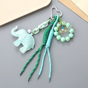 Cute Animal Car Key Acrylic Beads Chain Portable Cartoon Women Handbag Charm Soft Embossed Pattern PU <b>Leather</b> Elephant <b>Keychain</b> - Product Image 3