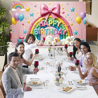 Bannière personnalisée Joyeux Anniversaire 5,9*3,6 pieds, décoration de ballons bleus et roses, toile de fond pour photographie d'anniversaire, pour fête d'anniversaire