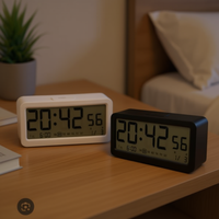 Reloj Despertador Digital con Pantalla LED 2042, Fecha, Hora, Calendario, Blanco y Negro, Reloj de Escritorio