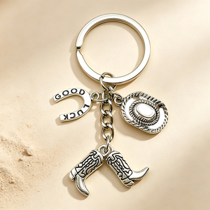 Custom Zinc Alloy Western Cowboy Keychain <b>Engraved</b> Logo Vintage Cowboy Hat Boot Metal <b>Key</b> <b>Ring</b> Souvenir Gift - Product Image 4