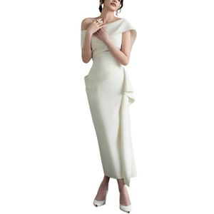 Abito Slim Fit Slim <span class=keywords><strong>con</strong></span> volant a collo inclinato della Socialite francese 2025 nuovo elegante abito <span class=keywords><strong>bianco</strong></span> <span class=keywords><strong>con</strong></span> <span class=keywords><strong>spacco</strong></span> - Product Image 5