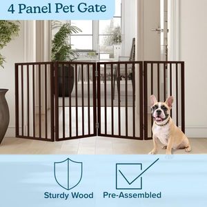 Pet Gate-Freestanding Folding Accordion Style MDF Wooden <strong>Indoor</strong> <strong>Dog</strong> Fence for Doorways Stairs &amp; <strong>House</strong> (4 Panel Brown) - Product Image 3