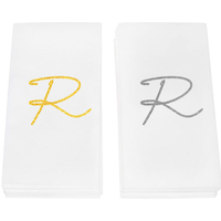 Serviettes de table jetables en papier Airlaid 2 plis en pâte de bois vierge, impression personnalisée monogramme or/argent, blanches, 6 plis
