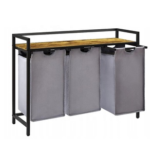 Nouveau <span class=keywords><strong>panier</strong></span> à <span class=keywords><strong>linge</strong></span> en bois et acier à <span class=keywords><strong>4</strong></span> <span class=keywords><strong>compartiments</strong></span> pour le rangement des vêtements sales - Product Image 4
