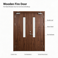 Porte double en bois ignifuge sur mesure avec panneau de vision en verre résistant au feu