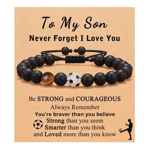 Pulsera con Cuentas de Balón de Fútbol para Regalo de <span class=keywords><strong>Mi</strong></span> <span class=keywords><strong>Hijo</strong></span>, Negro Mate, Rugby, Baloncesto, Béisbol, Piedra de Ojo de Tigre, Moderno - Product Image 1