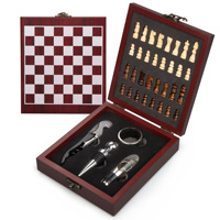 Ensemble d'ouvre-bouteille de vin de luxe pour usage domestique en gros, tire-bouchon en acier inoxydable, outils de bar en métal, boîte en bois, design d'échecs, vin élégant