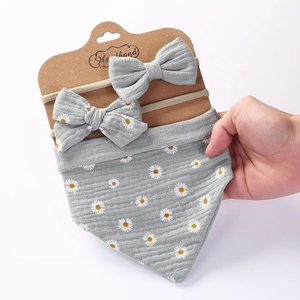 3 Cái/bộ Muslin Bông Bé Trung Lập Yếm Có Dây Đeo Bow Headband Có Thể Điều Chỉnh Nút Tam Giác Nước Bọt Khăn Cho Trẻ Sơ Sinh Cậu Bé Cô Gái <span class=keywords><strong>Feeding</strong></span> Burp Vải - Product Image 2