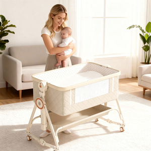 Lit d'appoint multifonctionnel 4 en 1 pour bébé avec <span class=keywords><strong>table</strong></span> à <span class=keywords><strong>langer</strong></span>/<span class=keywords><strong>matelas</strong></span>, panier de rangement et moustiquaire inclus - Product Image 2