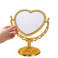 Miroir de maquillage en forme de cœur plaqué or avec base, simple face, style nordique, miroir promotionnel
