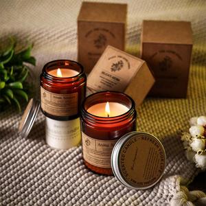 Pot en verre brun bougie parfumée cire de soja huile essentielle décoration de bougie aromatique de luxe dans une boîte en papier kraft <span class=keywords><strong>jaune</strong></span> - Product Image 1