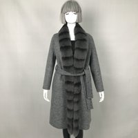Manteau trench en cachemire pour femmes avec ceinture et col en fourrure véritable, motif uni, respirant, en laine de mouton, pour l'hiver