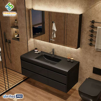 Meubles de salle de bain modernes OEM 2026 Juerte en bois massif, faciles à nettoyer, avec miroir, lavabo, robinet et armoire, pour chambre à coucher