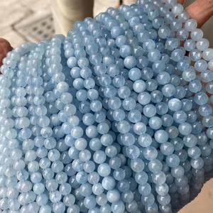 Naturale di Guarigione di Pietra di Alta Qualità Allentati Della Pietra Preziosa Rotonda Perline Opache Blu Quarzo di Cristallo Acquamarina per Gioielli FAI DA TE Che Fanno - Product Image 3