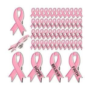 Hot Sale Charms Metal Soft Hard Brooch Personalizado Mulheres Pink Color Ribbon Lapel Esmalte Pin Badge Breast Cancer Awareness Pin