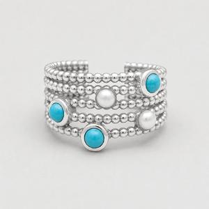 Bracelet en argent sterling 925 turquoise - Manchette à plusieurs rangs de perles avec perles - Product Image 3