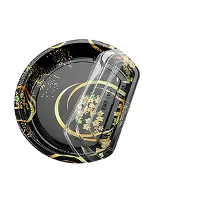 Customized disposable round half moon shaped plastic reusable sushi tray sushi takeaway packaging box