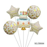 Ensemble de ballons en feuille d'aluminium de qualité supérieure pour célébration d'anniversaire avec design de gâteau, ballons ronds, ballons étoiles, décoration d'événements, vente en gros