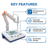 pH-mètre industriel de paillasse PH200EM avec ATC, fonction Auto-Hold, calibration NIST, IP54, stockage de données (50 ensembles) pour tests en laboratoire d'eaux usées