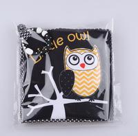 Livre en tissu doux pour bébé Smart Owl, noir et blanc, avec son, jouet lavable, jouet sensoriel pour bébé