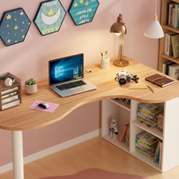 Bureau d'angle moderne nordique avec étagère intégrée et meuble de rangement pour ordinateur de bureau, design incurvé
