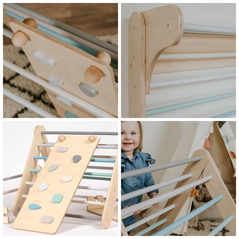 子供用木製クライミングフレームトライアングルクライミングはしご教育玩具