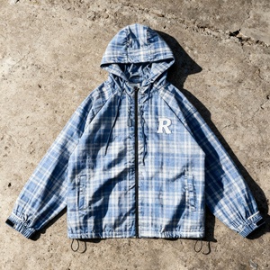 Veste à capuche personnalisée pour homme en flanelle à carreaux et tricot gaufré, brodée, double couche, effet délavé, zippée, délavée à l'acide, coupe oversize, écologique - Product Image 3