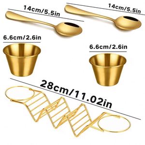 Support de tacos en acier inoxydable doré avec cuillères et coupelles à sauce, plateau de service en métal pour tacos, idéal pour la cuisine mexicaine (vente en gros) - Product Image 2