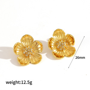 European Style Flower <b>Stud</b> <b>Earrings</b> 18K Gold Plated Zinc Alloy Bezel Setting Party Jewelry Women's Fashion <b>Earrings</b> - Product Image 5