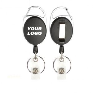 Wholesale Retractable Carabiner Reel Ellipse <b>Id</b> Card Badge <b>Holder</b> Keychain - Product Image 1