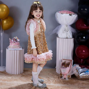 Filles sans manches taffetas robe <span class=keywords><strong>gilet</strong></span> paillettes princesse gâteau jupe bébé Tutu ODM vêtements pour enfants fleur décoration nouveau Style - Product Image 5